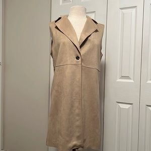 Love Tree Faux Suede Longline One Button Beige Collared Vest Size Medium